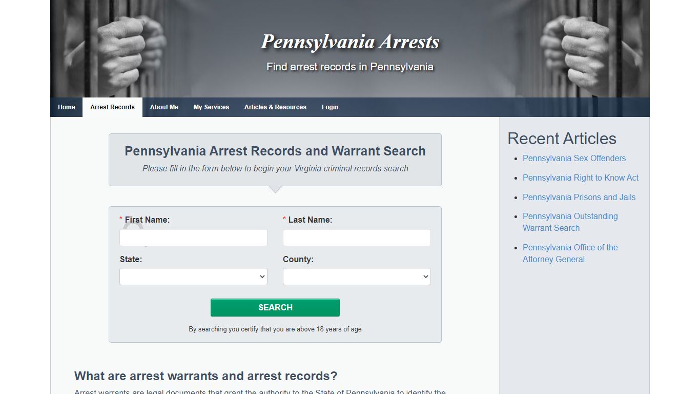 Pennsylvania Arrest Records and Warrant Search